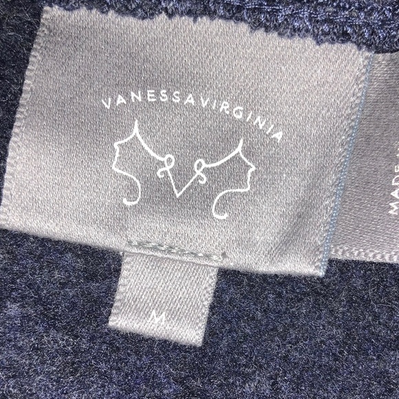 Anthropologie Vanessa Virginia Navy Blue Embroidered Lace Tulle Back Top SZ M - Picture 9 of 14